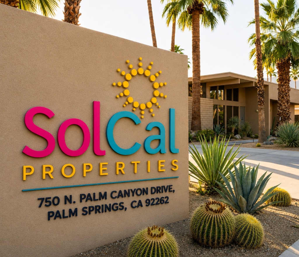 SolCal Properties Office Monument Sign at 750 N Palm Canyon Drive, Palm Springs, CA 92262